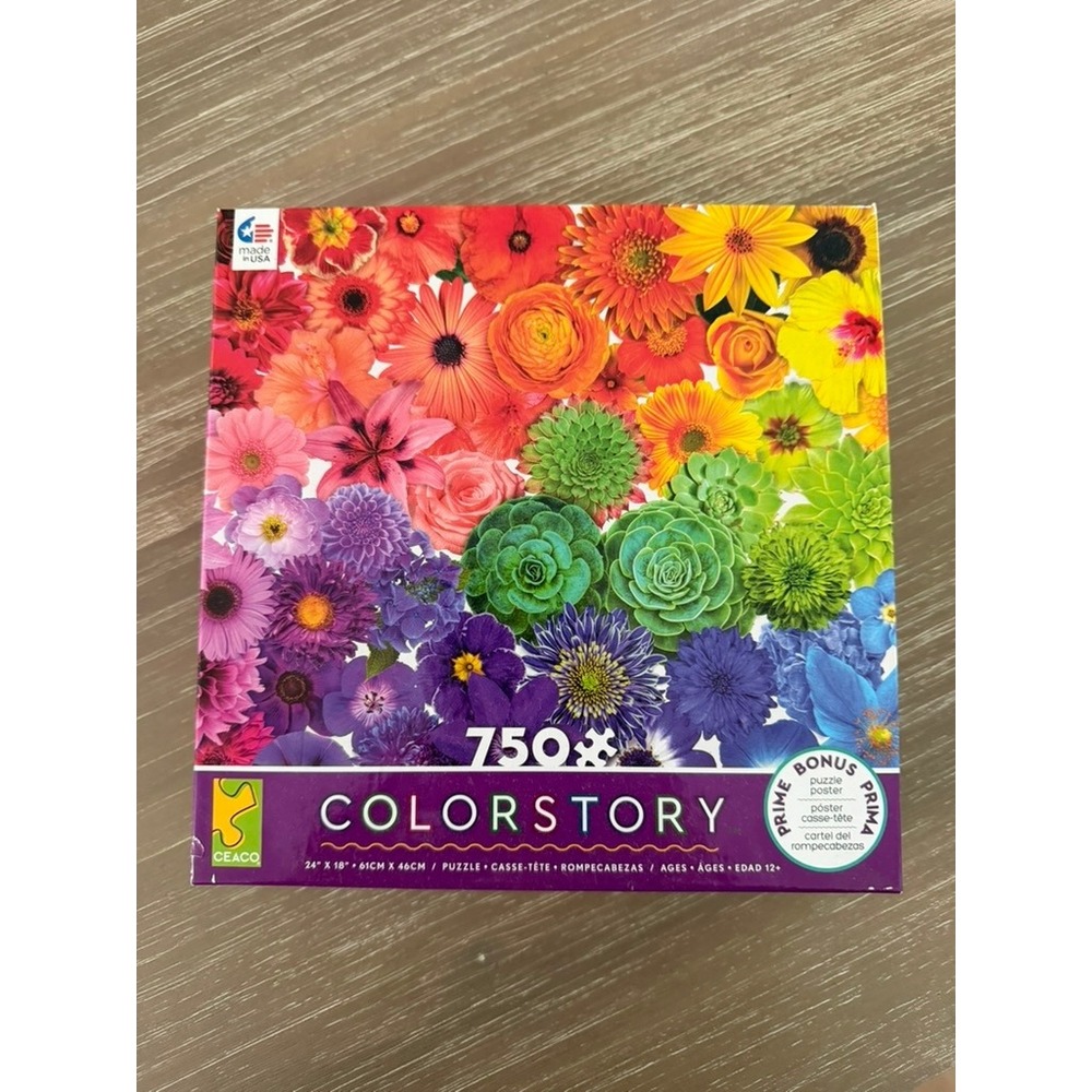 Ceaco Colorstory 750 Piece Jigsaw Puzzle Rainbow Flowers Succulents 24x18 USA